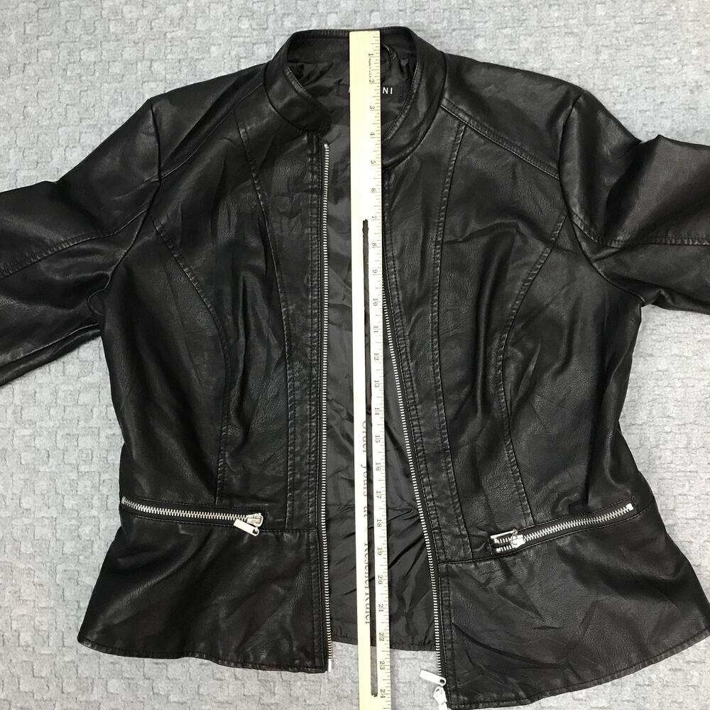 Baccini Jacket Womens Medium Black Faux Leather Moto Zip Up Peplum Biker Fitted - Picture 3 of 15